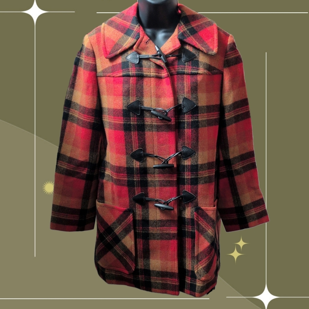 ✨ Vintage Knockabouts By Pendleton Plaid Wool Duffle Coat Size 6-8